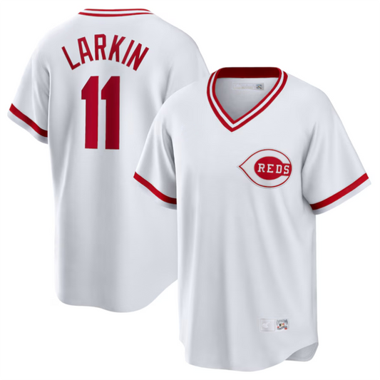 #11 Barry Larkin Player C.Reds Home Cooperstown Collection White Baseball Jerseys