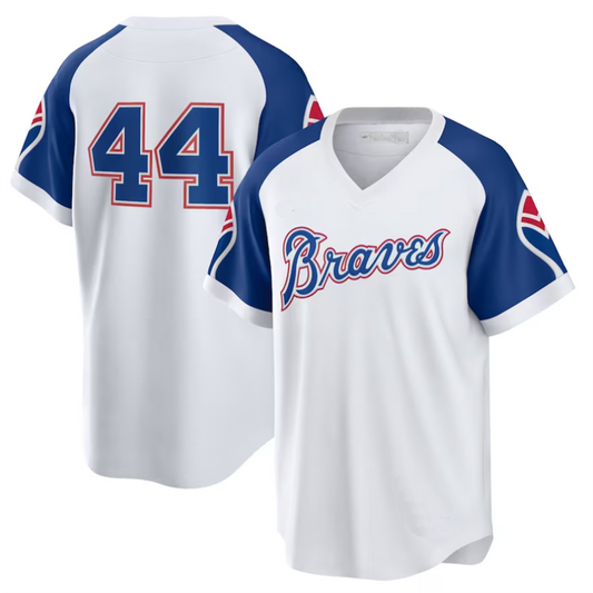 #44 Hank Aaron Player A.Braves White Home Cooperstown Collection Baseball Jerseys