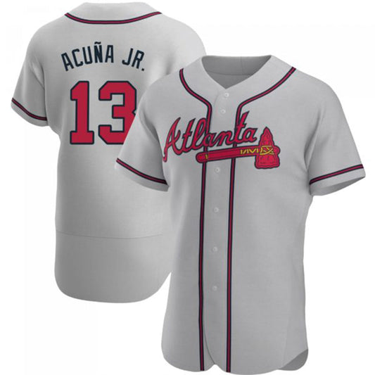 A.Braves #13 Ronald Acuna Jr. Player Gray Road Game Stitches Baseball Jerseys
