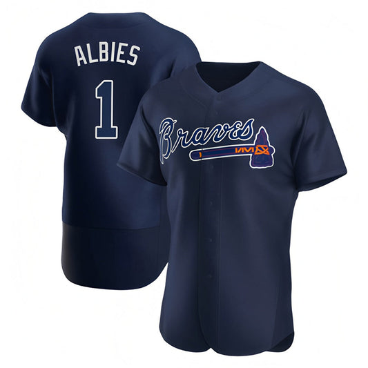 A.Braves #1 Ozzie Albies Player Navy Limited Replica Baseball Jerseys