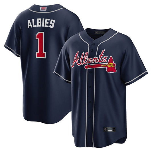 A.Braves #1 Ozzie Albies Player Navy Replica Game Baseball Jerseys