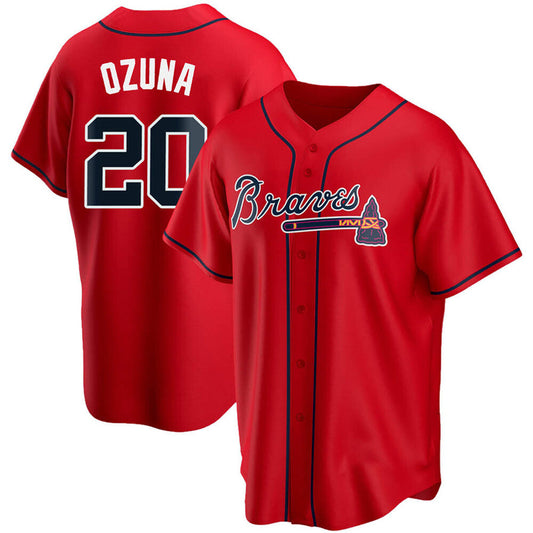 A.Braves #20 Marcell Ozuna Player Red Game Baseball Jerseys