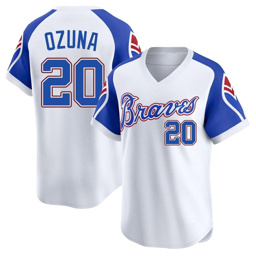 A.Braves #20 Marcell Ozuna Player Throwback Cooperstown Collection White Limited Baseball Jerseys