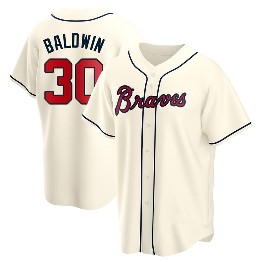 A.Braves #30 Drake Baldwin Player Cream Replica Game Baseball Jerseys