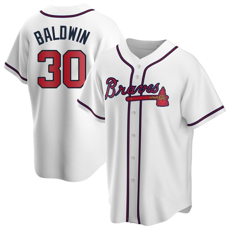 A.Braves #30 Drake Baldwin Player White Game Baseball Jerseys