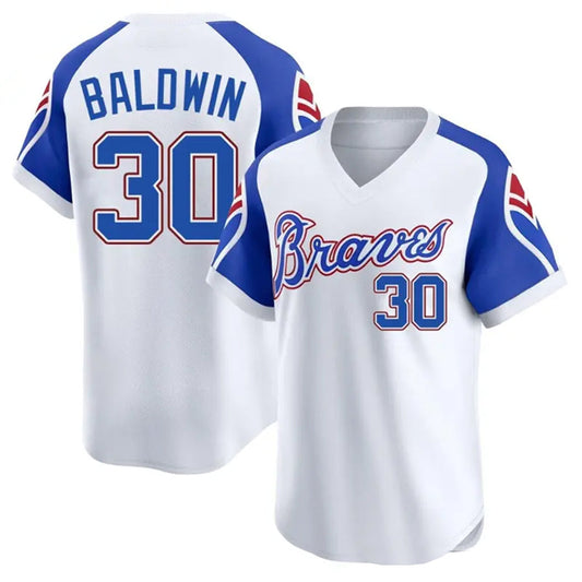 A.Braves #30 Drake Baldwin Player White Limited Throwback Cooperstown Collection Baseball Jerseys