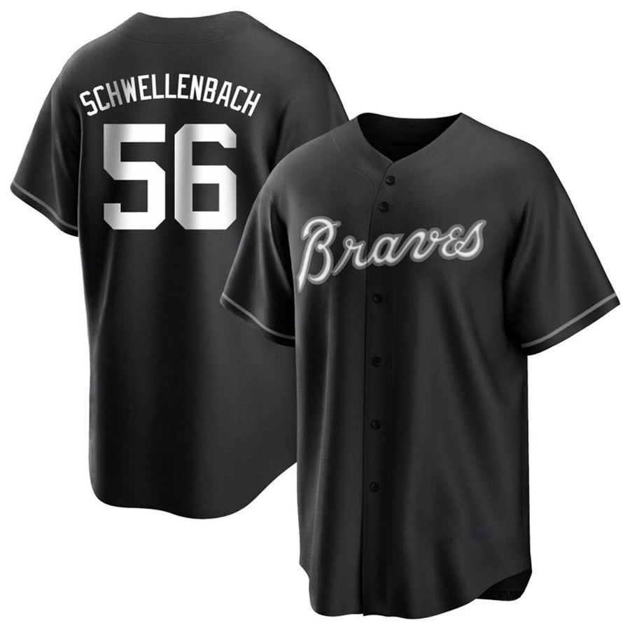 A.Braves #56 Spencer Schwellenbach Player Black Replica Game Baseball Jerseys