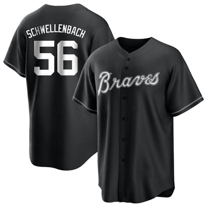 A.Braves #56 Spencer Schwellenbach Player Black Replica Game Baseball Jerseys