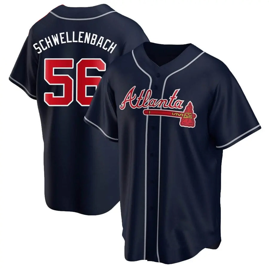 A.Braves #56 Spencer Schwellenbach Player Navy Replica Game Baseball Jerseys