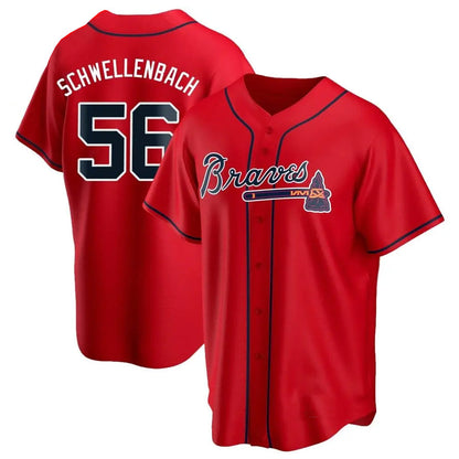 A.Braves #56 Spencer Schwellenbach Player Red Replica Game Baseball Jerseys