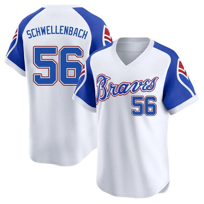 A.Braves #56 Spencer Schwellenbach Player White Throwback Cooperstown Collection Baseball Jerseys