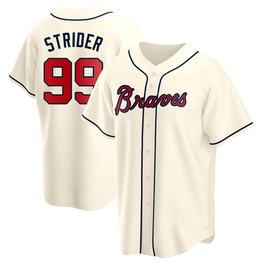 A.Braves #99 Spencer Strider Player Cream Replica Stitches Baseball Jerseys