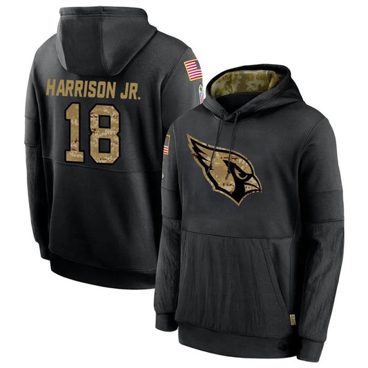 A.Cardinals #18 Marvin Harrison Jr. Player Black Salute to Service Hoodies Football Jerseys