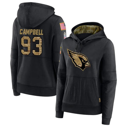 A.Cardinals #93 Calais Campbell Player Black Salute to Service Hoodies Football Jerseys