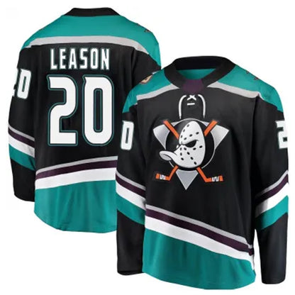 A.Ducks #20 Brett Leason Player Fanatics Black Home Game Hockey Jerseys