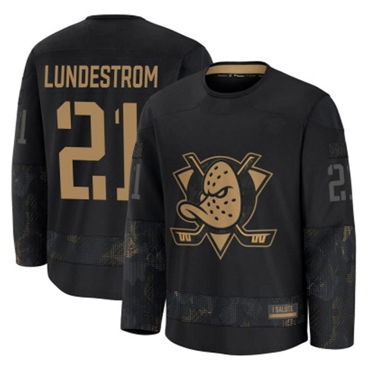 A.Ducks #21 Isac Lundestrom Player Fanatics Alternate Breakaway Black Hockey Jerseys
