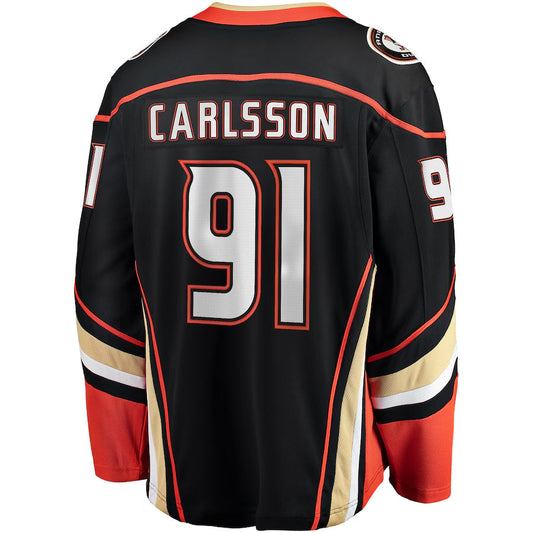 A.Ducks #91 Leo Carlsson Player Fanatics Home Breakaway Black Hockey Jerseys