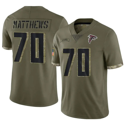 A.Falcons #70 Jake Matthews Player Olive Salute To Service Limited Football Jerseys