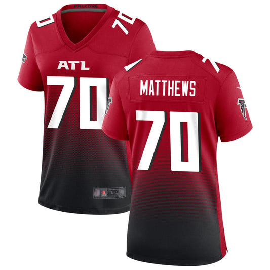 A.Falcons #70 Jake Matthews Player Red Home Game Football Jerseys