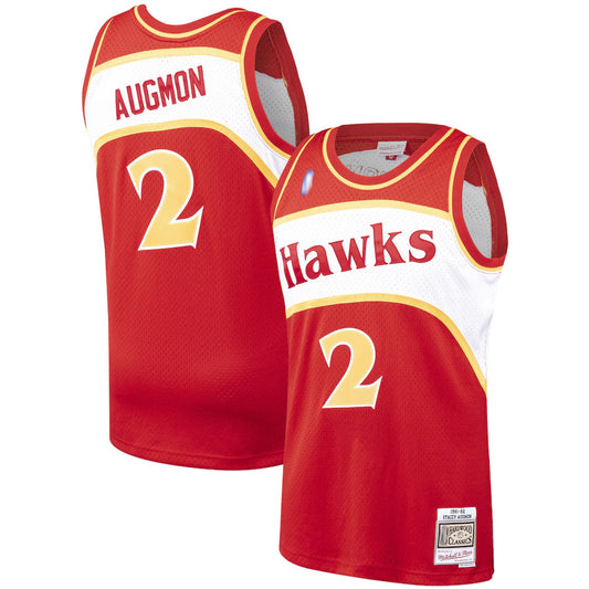 A.Hawks #2 Stacey Augmon Player Mitchell & Ness Red Classics Swingman Basketball Jerseys