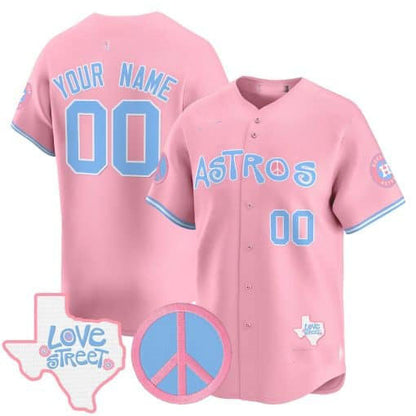 Custom H.Astros Love Street & Peace Sign Patch Bubblegum Pink Vapor Premier Limited Baseball Jersey