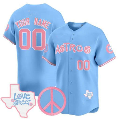 Custom H.Astros Love Street & Peace Sign Patch Bubblegum Pink Vapor Premier Limited Baseball Jersey