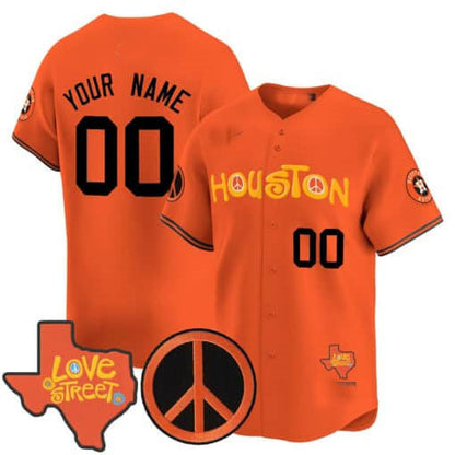 Custom H.Astros Love Street & Peace Sign Patch Vapor Premier Limited V2 Baseball Jerseys