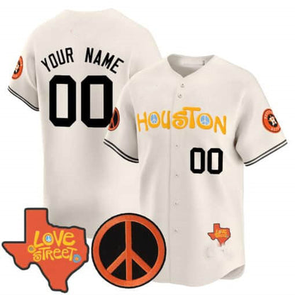 Custom H.Astros Love Street & Peace Sign Patch Vapor Premier Limited V2 Baseball Jerseys