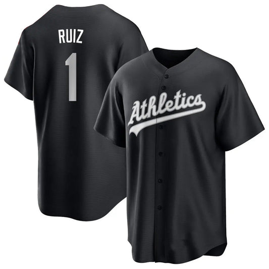 Athletics #1 Esteury Ruiz Player Black Replica Game Baseball Jerseys