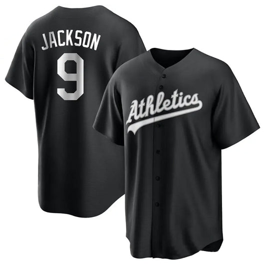 Athletics #9 Reggie Jackson Player Black Replica Game Baseball Jerseys