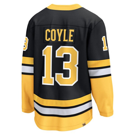B.Bruins #13 Charlie Coyle Player Fanatics Black Anniversary Premier Breakaway Hockey Jerseys