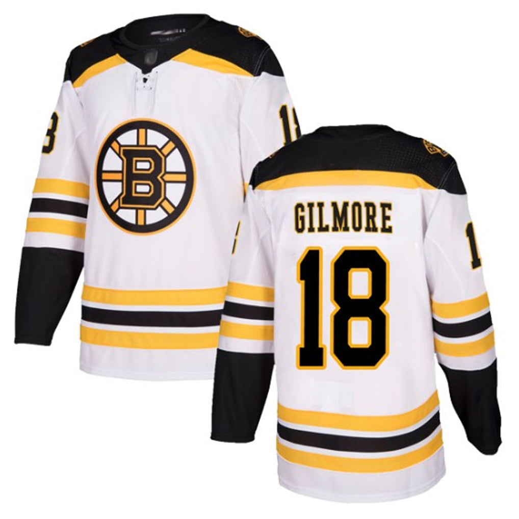 B.Bruins #18 Happy Gilmore Player White Home Game Hockey Jerseys