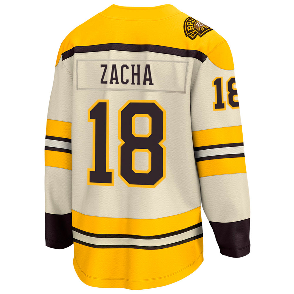 B.Bruins #18 Pavel Zacha Player Fanatics Breakaway Third Home Hockey Jerseys