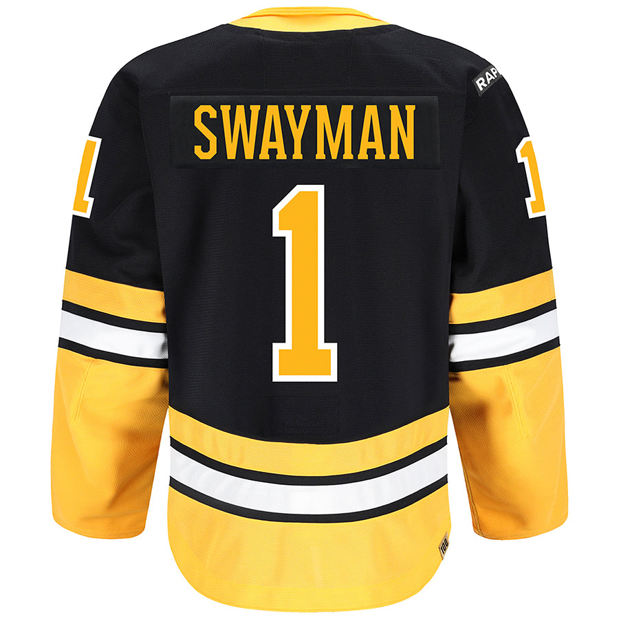B.Bruins #1 Jeremy Swayman Player Fanatics Centennial Game Hockey Jerseys