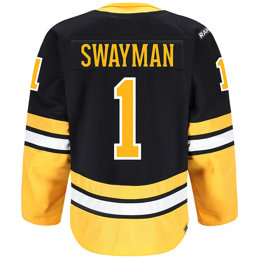 B.Bruins #1 Jeremy Swayman Player Fanatics Centennial Game Hockey Jerseys