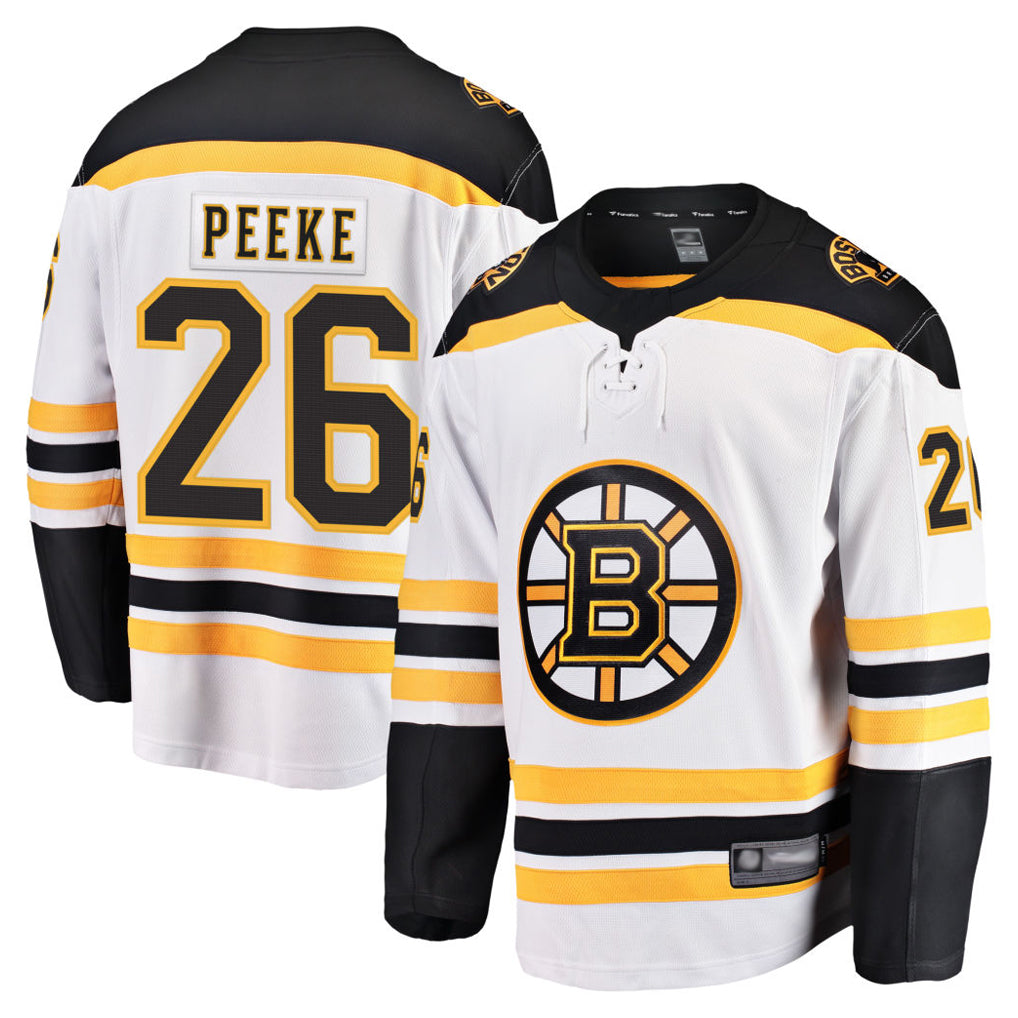 B.Bruins #26 Andrew Peeke Player Fanatics Breakaway White Hockey Jerseys
