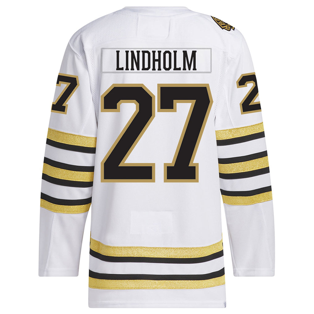 B.Bruins #27 Hampus Lindholm Player Fanatics White Anniversary Breakaway Hockey Jerseys
