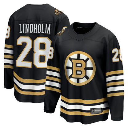 B.Bruins #28 Elias Lindholm Player Fanatics Black Anniversary Breakaway Hockey Jerseys