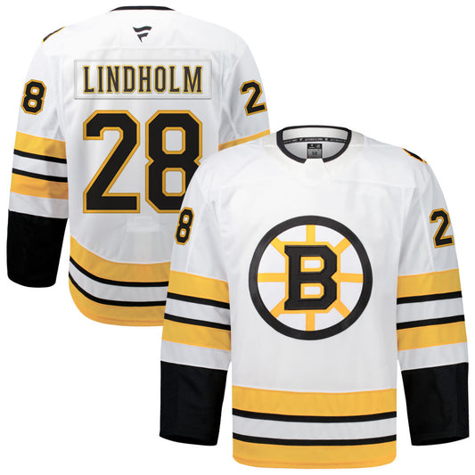 B.Bruins #28 Elias Lindholm Player Fanatics White Game Hockey Jerseys
