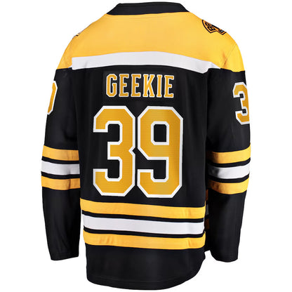 B.Bruins #39 Morgan Geekie Player Fanatics Home Breakaway Black Hockey Jerseys