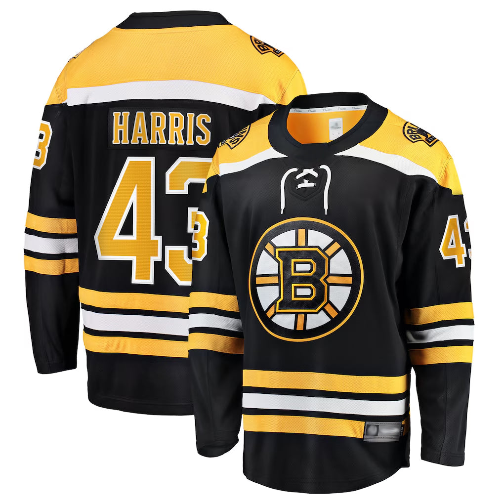 B.Bruins #43 Jordan Harris Player Fanatics Home Breakaway Black Hockey Jerseys