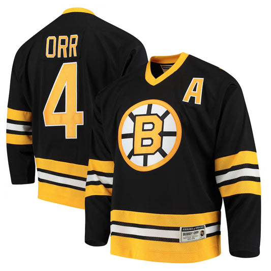 B.Bruins #4 Bobby Orr Player Fanatics Breakaway Black Hockey Jerseys