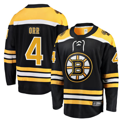 B.Bruins #4 Bobby Orr Player Fanatics Home Breakaway Black Hockey Jerseys