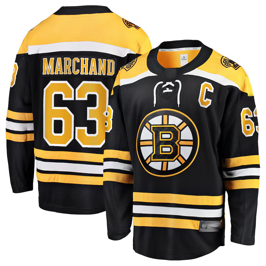 B.Bruins #63 Brad Marchand Player Fanatics Home Breakaway Black Hockey Jerseys