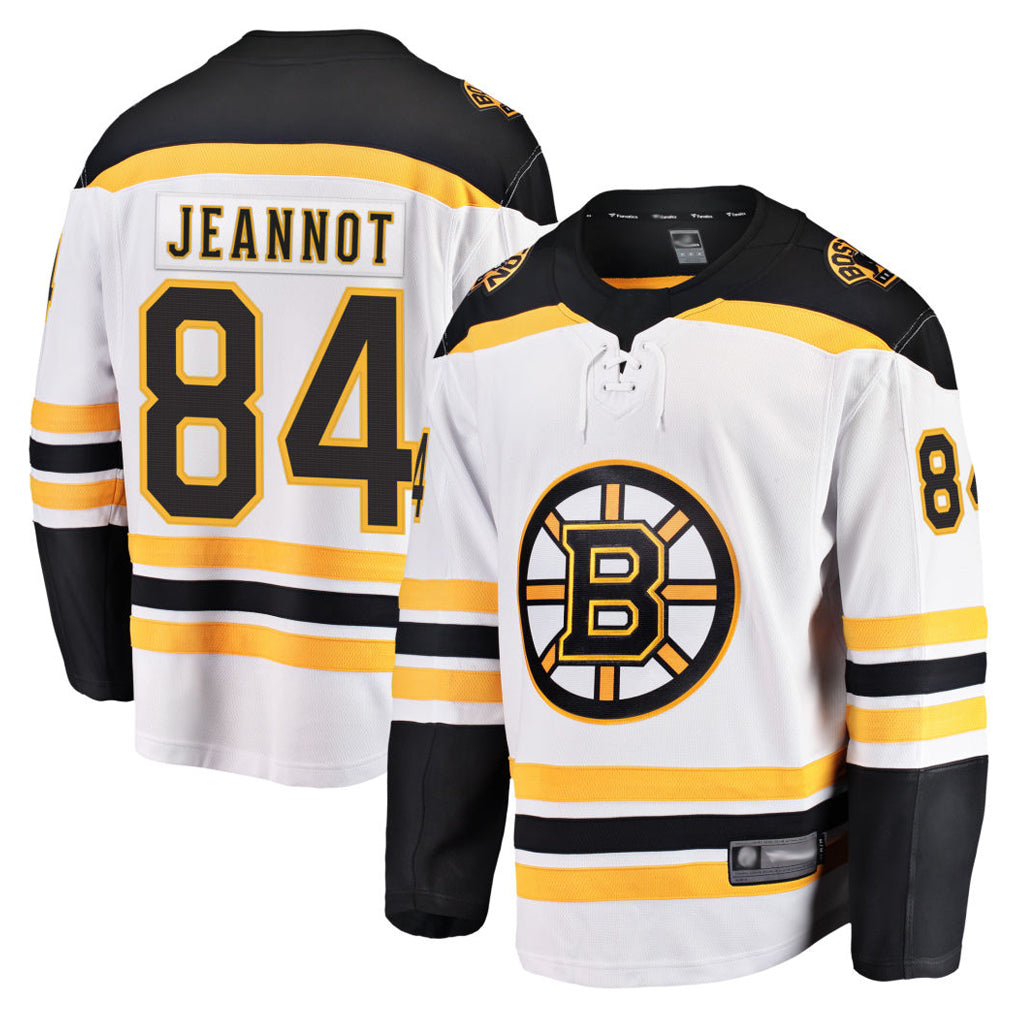 B.Bruins #84 Tanner Jeannot Player Fanatics Breakaway White Home Hockey Jerseys