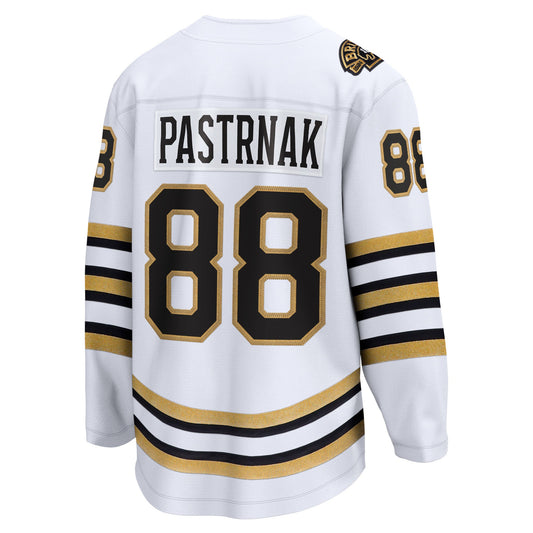 B.Bruins #88 David Pastrnak Player Fanatics Anniversary Premium Senior Home White Hockey Jerseys