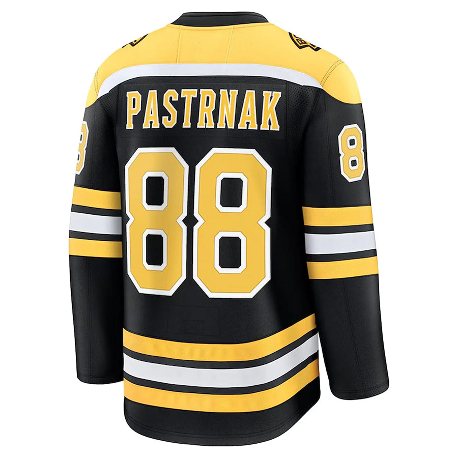 B.Bruins #88 David Pastrnak Player Fanatics Premium Senior Home Black Hockey Jerseys
