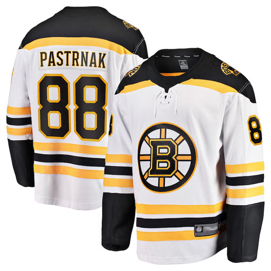 B.Bruins #88 David Pastrnak Player Fanatics White Breakaway Game Hockey Jerseys