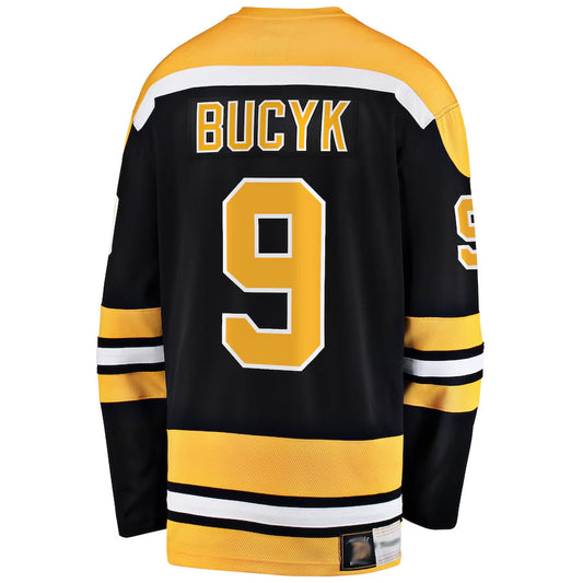 B.Bruins #9 John Bucyk Player Fanatics Premier Breakaway Black Hockey Jerseys
