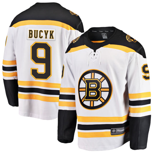 B.Bruins #9 Johnny Bucyk Player Fanatics Home Breakaway White Hockey Jerseys